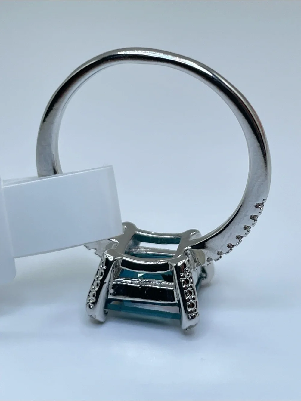 Swarovski Crystal Elements Teal Blue Princess Cut Solitaire Ring Sz 9